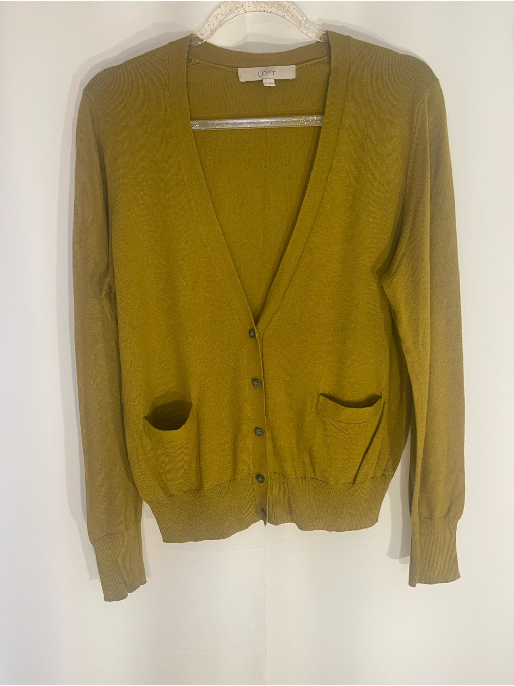 LOFT Olive Green V-Neck Button-Front Cardigan